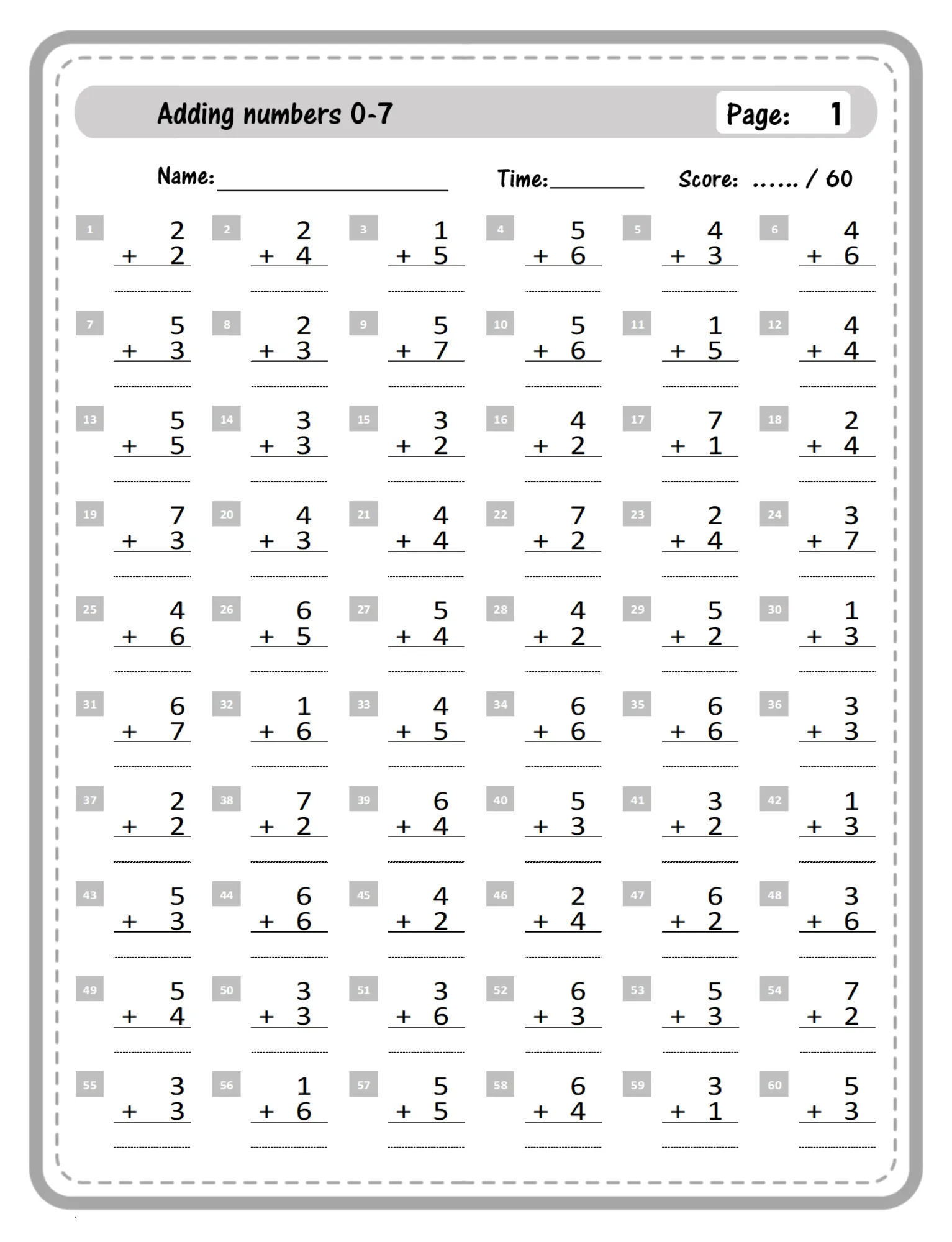 Addition - Sample page with addition problems
